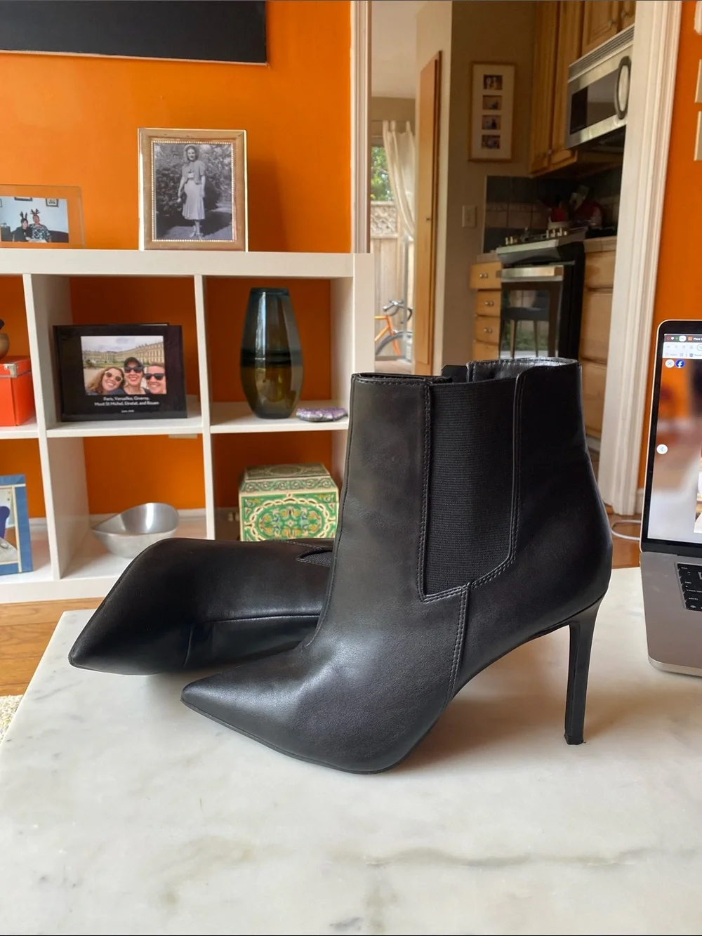 INC International Concepts Black Leather Pointed-Toe Ankle Boots
